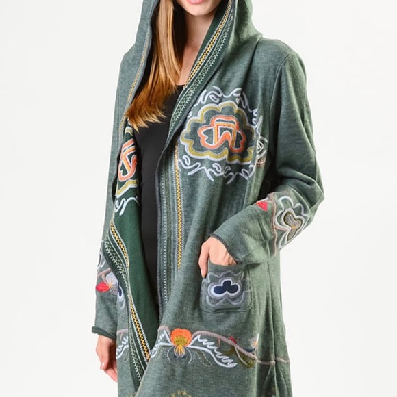 Ladies Open, shawl Collar, Embroidered, Hooded Cardigan - Picture 4 of 10